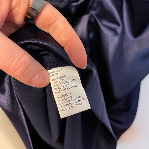 Vintage Y2K DJ-JAZ Navy Ruffle V-Neck Dress Size 14 - Picture 4 of 7